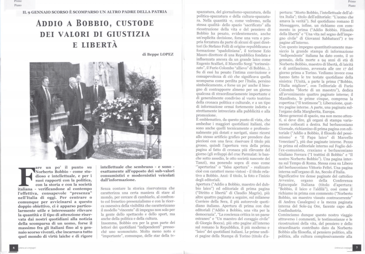 Addio Beppe Lopez - Lettera ai compagni rivista